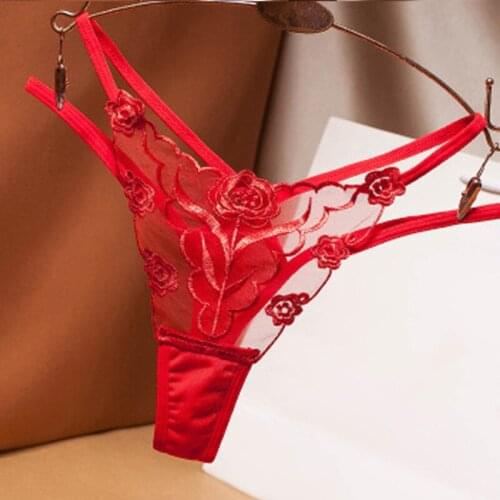 Ladies Embroidered Thong Underwear Transparent Lace Low-Rise Briefs Temptation Thin Seamless G String Panties Women Lingerie