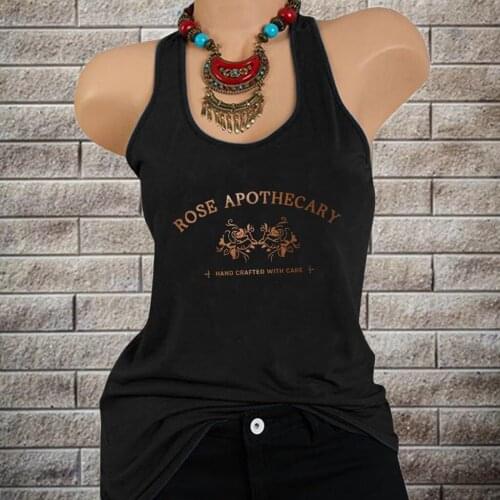 Harajuku Suumer Sleeveless Casual Sport Top Mujer Camisetas Rose Apothecary HAND CRAFTEO WITH CARE Print Women Fitness Tank Top