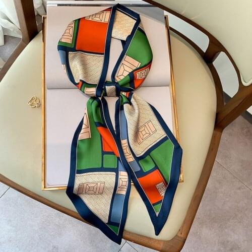 2021 Fashion Hair Bands Geometry Narrow Long Silk Scarf Women Headband Female Skinny Neckerchief Head Scarves
