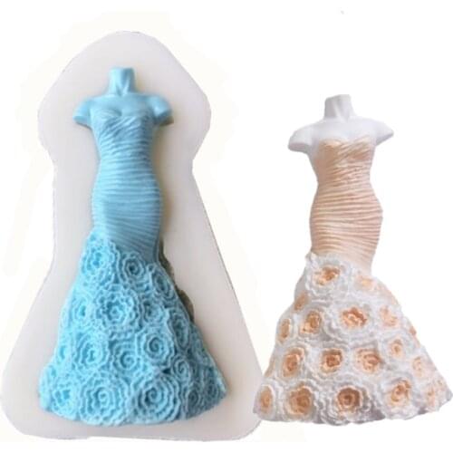 Ladies Dress Silicone Mould DIY Fondant Cake Mould Dry Pace Ceramic Mud Decoration Ornament Mould Baking Appliance