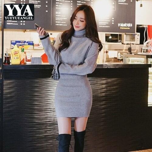 Winter Sweater Dress Women Fashion Womens Simple Turtleneck Pullover Knit Bottom Dresses Female Casual Slim Bodycon Dress Lady
