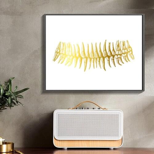 Teeth Gold Print Dental Art Dentist Canvas Painting Modern Art Wall Picture For Medical Education Office Home Decor