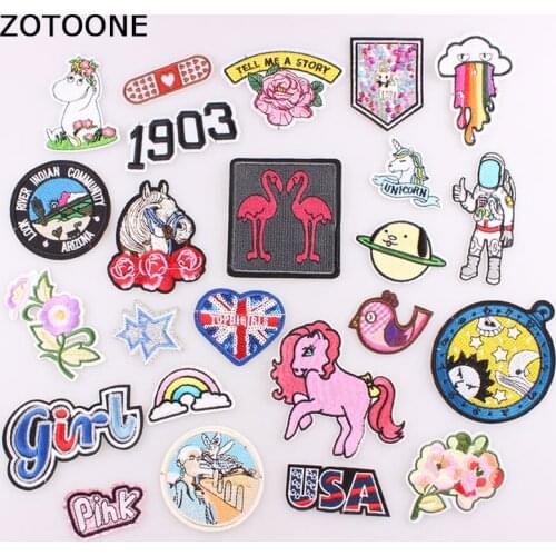 ZOTOONE 1PC Rainbow Flower Unicorn Astronaut Iron on Patches for Clothing Embroidery Patches Letter Badge Stickers Decoration B