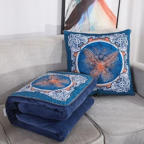 2 in 1 Flannel Cushion Blanket Car Sofa Throw Pillow Children Portable Travel Blanket Soft foldable patchwork quilt blanket 1pc