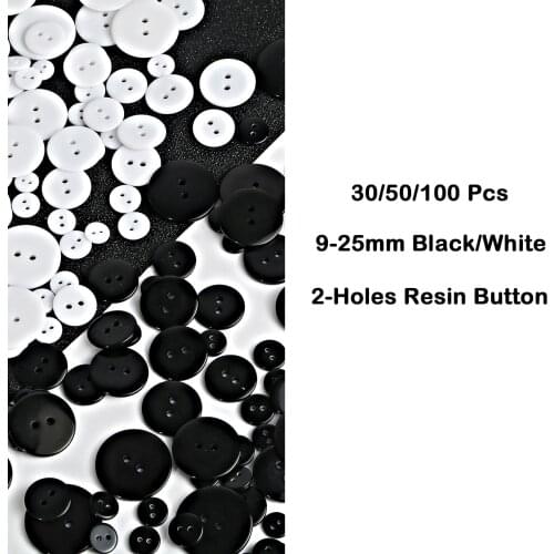30-100 Pcs 2-Holes White/Black Multisize Round Resin Sewing Buttons For DIY Pearl Garment Clothes Sewing Accessories