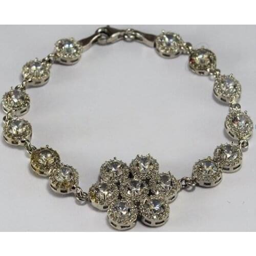 925 Sterling Silver Bracelet With White Stone Flower Motif Elegant Stylish Invitations Gorgeous Jewelry
