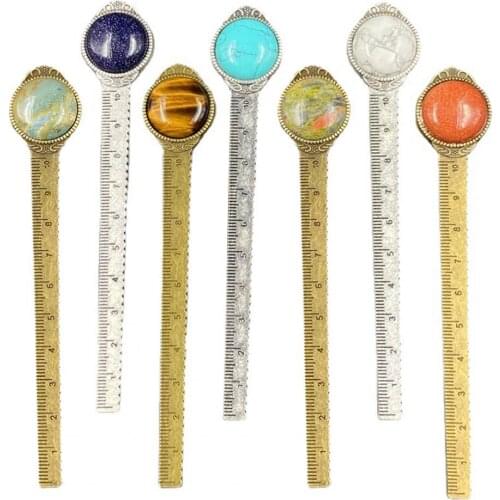 Antique Brass Bookmark Tiger Eyes Inlaid Faux Gems Ruler Bookmark for Book Marking