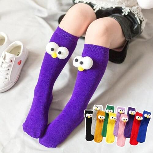 2-12 Years Cartoon Kids Girls Knee-high Socks Girls Big Eye Sock Baby Cotton Long Socks
