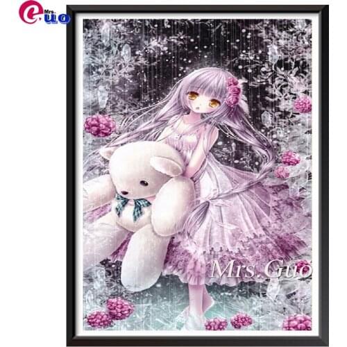Girl Hugging a Bear Full Square Diamond Painting 5D Girl Diamond Embroidery Cross Stitch Cartoon Home Decoration Diamond Art