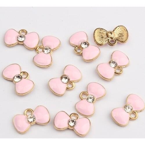 Zinc Alloy Enamel Charms Mini Pink Bow Tie Charms Pendant 10*15mm 10pcs /lot For DIY Jewelry Making Accessories