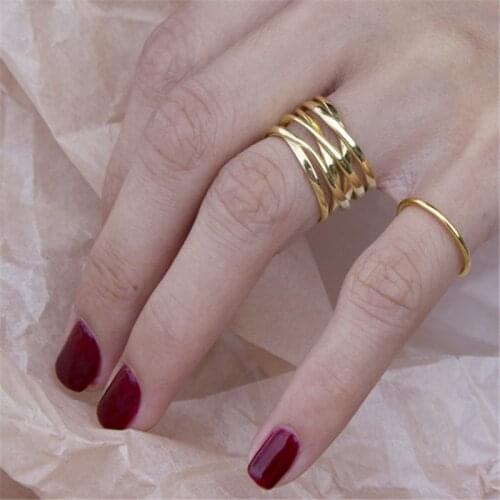HUANZHI 2020 New Minimalist Multi-layer Winding Line Open Ring Personality Retro Hipster Ring For Women Girls Party Jewelry Gift