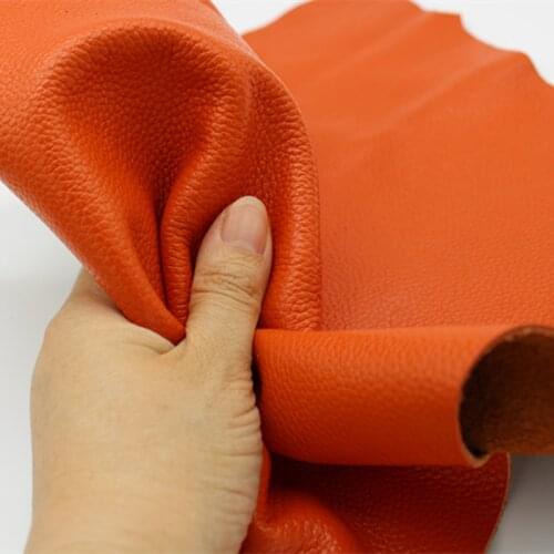 The First Layer Of Cowhide Leather Orange Red Sofa Seat Bedside Soft Wrapping Material Diy Handbag Material