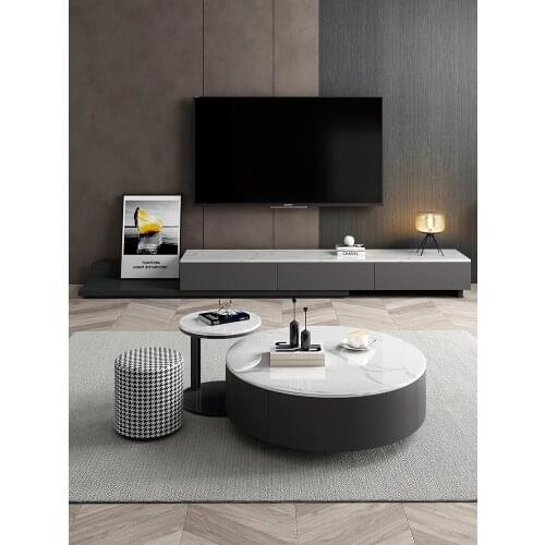 Italian marble retractable modern minimalist small family living room tea table TV cabinet combination furniture