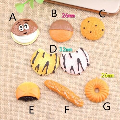 Kawaii Food Resin Cabochons Ornament Accessories 10pcs Cute Cake bread biscuits Clay Beads Charms Material Phone Shell Decor