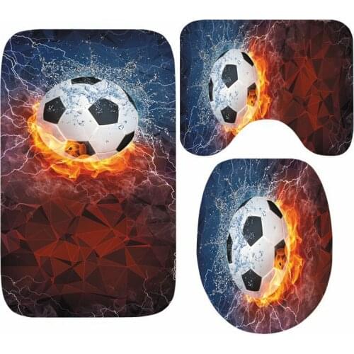 Cool Fire Ice Soccer Basketball Tennis Sports Bathroom Mat Fire Water Splashing Football Bath Mat Set Toilet Rug Carpet Shower