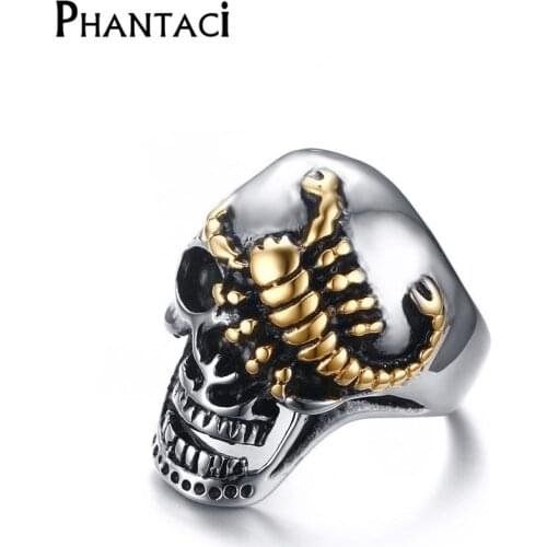 Cool Gothic Mens Biker Stainless Steel Ring, Fashion Vintage Skeleton Scorpion Skull Cool Man Boy Punk Finger Rings