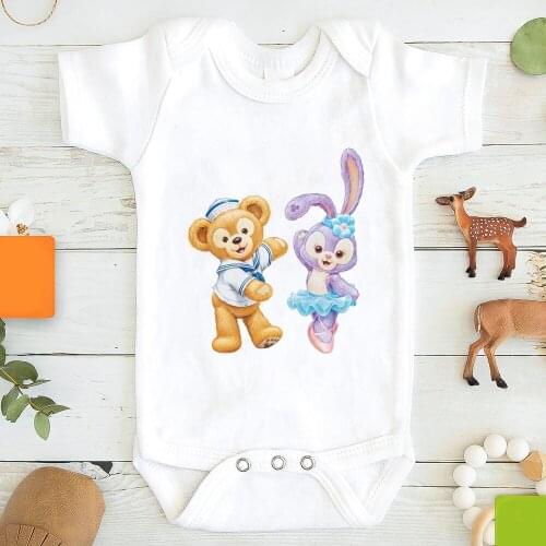 Disney Bear Duffy StellaLou Cartoon Newborn Romper Design Summer Tops Short Sleeve Cotton Vintage Baby Jumpsuit