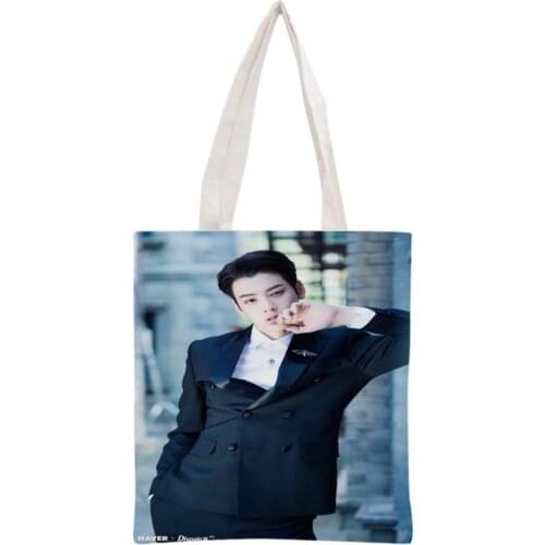 Handbag Korea-Pop Cha EunWoo printing canvas tote bag Reusable Foldable Canvas Women Bags 30x35cm custom your image