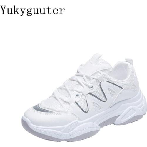 Women Sneakers Running Shoes Outdoor Sports Breathable Mesh Fashion Chunky Boots Thick Sole Female Lace Up Walking Jogging