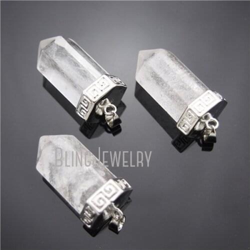 H-SP306 Tibeten Pendant Hexagonal Crystal Quartz Stone Pendant Charm with Gold Electroplated Edges