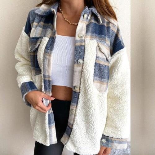 Hirigin Spring Autumn Women Retro Plaid Shirt Style Jackets Fashion Ladies Streetwear Casual Homewear Club Lamb Wool Coat