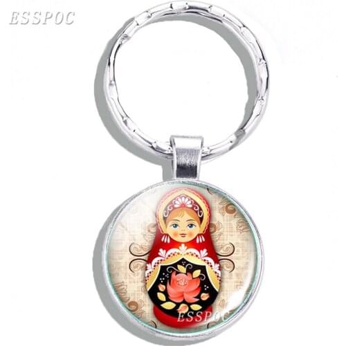 Tradition Russian Doll Metal Keychain Matryoshka Japan Dolls Glass Gems Art Key Chain Holder Ethnic Doll Pendant