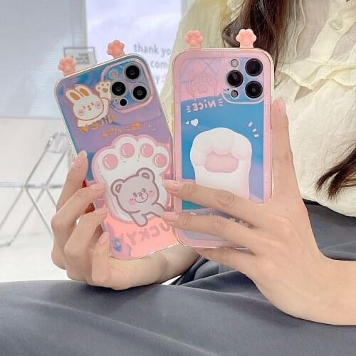 Cute Gradient Laser Cat Paw Phone Case For iPhone 12 Pro Max 7 8Plus X Soft Back Cases for Coque iphone 11 XR XS Max Funda Shell