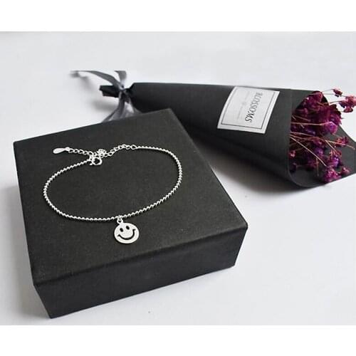 Fashion Simple Smile Face Genuine 925 Sterling Silver Beads Chain Bracelet Ladies Female Women Bracelets Trendy Jewelry YBR051