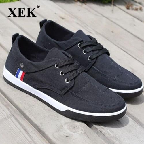 XEK New Fashion Breathable Canvas Men Shoes Lace-Up Solid Flats Spring Autumn Quality Casual Denim Canvas Shoes ZLL184