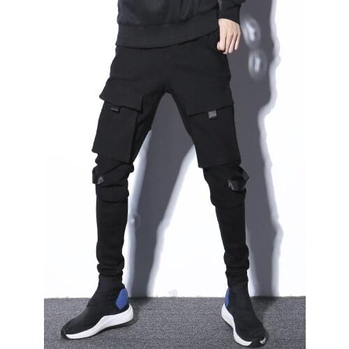 2021 Summer Mens Skinny Cargo Pants Harajuku Hip Hop Techwear Joggers Korean Fashion Streetwear Trousers