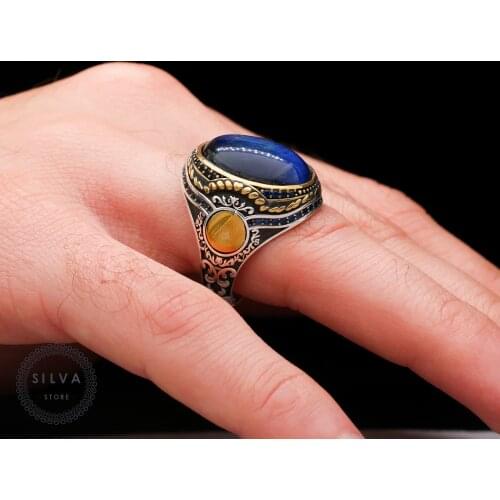 Tiger Eyes 925 Silver Mens ring. Mens Jewelry Stamped With Silver Stamp 925 All Sizes Are Available
