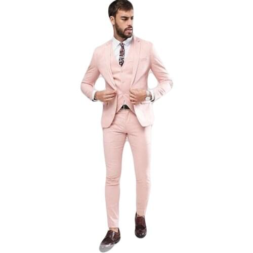 Terno Masculino 3 Pieces Notched Lapel Pink Mens Suits 2021 One Button Slim Fit Tailor Made Man Suit Blazer（Jacket+Pants