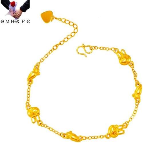 OMHXFC Wholesale BE515 European Fashion Fine Hot Woman Girl Party Birthday Wedding Gift Rabbit Carrot 24KT Gold Bracelet