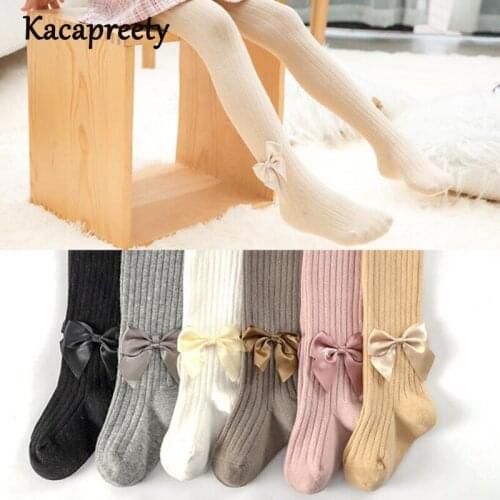 Autumn baby girls pantyhose ribbon bowknot cotton tights infant kids pants children Calcetines 0-8Yrs
