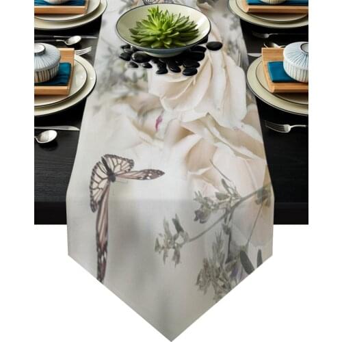 Plant Dream Rose Flower Butterfly Table Runners Kitchen Dining Tablecloths Wedding Party Table Decoration Table Runner