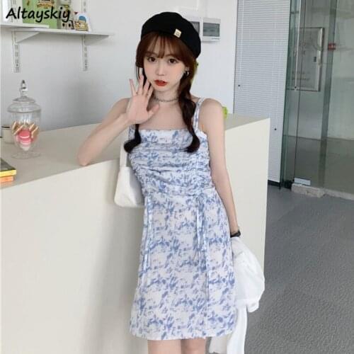 Sleeveless Dress Women Pleated Ulzzang All-match Streetwear Friend Party Summer Breathable Simple A-line Leisure Ladies Clothes