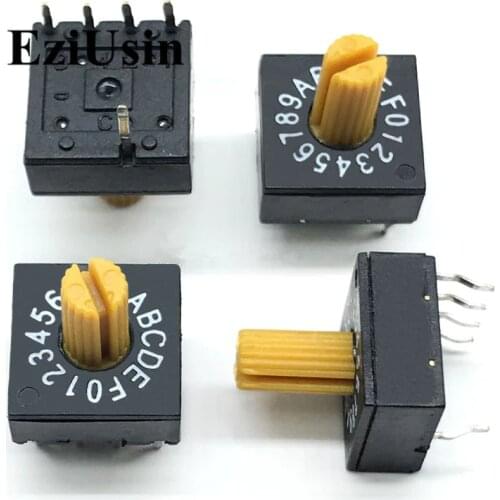 0-9 10 0-F 16 Rotary Coding Knob Switch DIP 5pins 8421C 7mm Shank 4:1 PCB Switching 5p Black