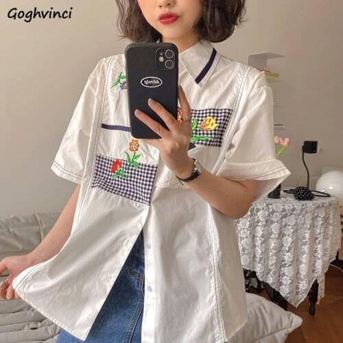 Women Patchwork Shirts Lovely Students Loose Japanese Style Teenagers All-match White Fresh Females Leisure High Quality Popular