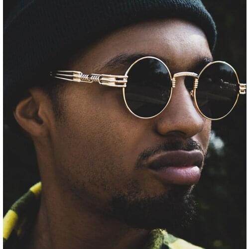 HKNA Retro Punk Sunglasses Men Retro Round Frame Women Sunglasses Travel Street Shooting Glasses Steampunk Shades for Women/men