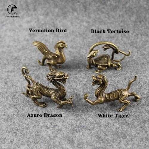 Vintage Brass Four Great Chinese God Beast Ornaments Copper Decorations Feng Shui Antique Brass Crafts Home Decors Living Room