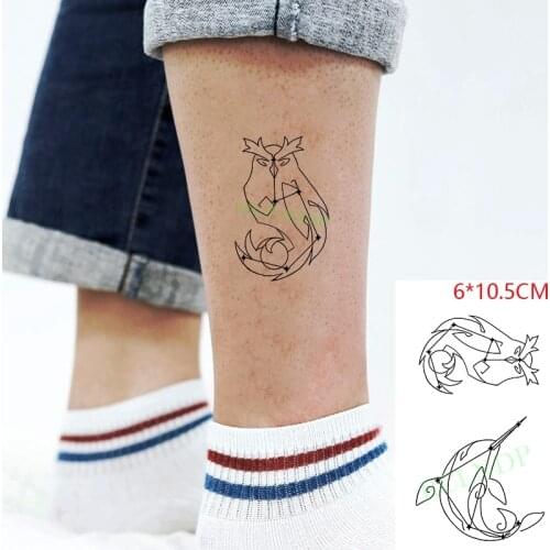 Waterproof Temporary Tattoo Sticker Owl Whale Line Black Geometric Genshin game Tatto Flash Tatoo Fake Tattoos for Men Women