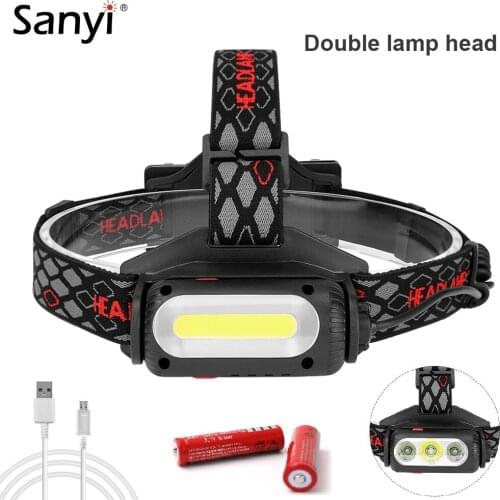 360 Degree Rotatable Headlamp COB T6 XPE LED Headlight USB Charging 18650 Head Torch Double Switch Worklight Searchlight Lantern