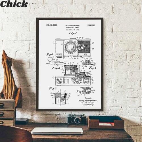 Camera Patent Vintage Poster Canvas Art Prints , Retro Camera Blueprint Photo Wall Art Canvas Painting Photography Decoration