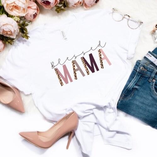 Blessed Comfy mama Womens Tshirt Fashion Graphic Short Sleeve Top Tees 100% Cotton O Neck 2021 Harajuku Mom Female Tshirts y2k