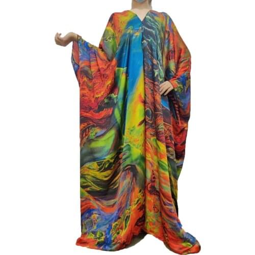 Newest Floral V-Neck Printed Summer Batwing Sleeve kaftan Middle East Causal Holiday Party Blouse Caftan