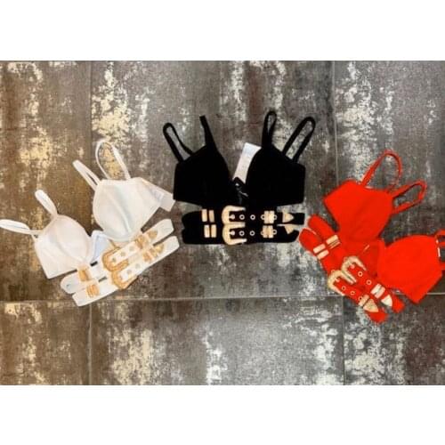 Celebrity Black Red Sleeveless Button Short Bandage Top Bodycon Sexy Top Wear