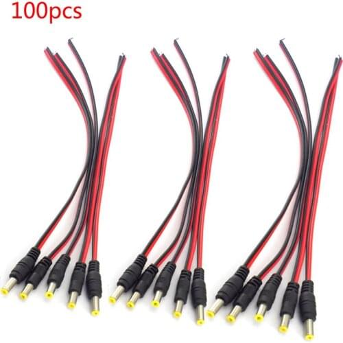 100pcs DC Female Cable Jack Adapter Connecter for LED Strip CCTV Camera 26cm Cable Length Plug 5.5x2.1mm Extension Connecters