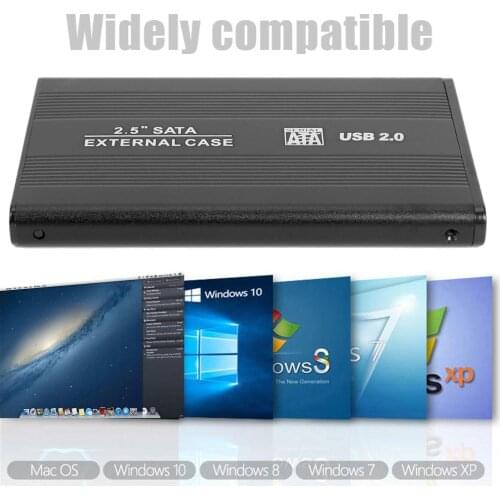 2.5 inch USB 2.0 to SATA HDD Case External 480Mbps SSD Hard Drive Enclosure HDD Case Data Cable Screwdriver Component Package