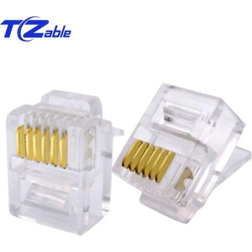 20/50/100/200PCS RJ12 Connector 6P6C Modular Cable Head Plug Gold-plated Crimp Network RJ 12 For Solid Phone Cables Connectors