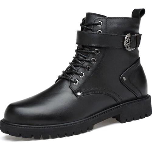 2019 Winter Fleece-Lined Warm Cotton Boots Full-grain Leather Mens Martin High-Top Casual Ankle